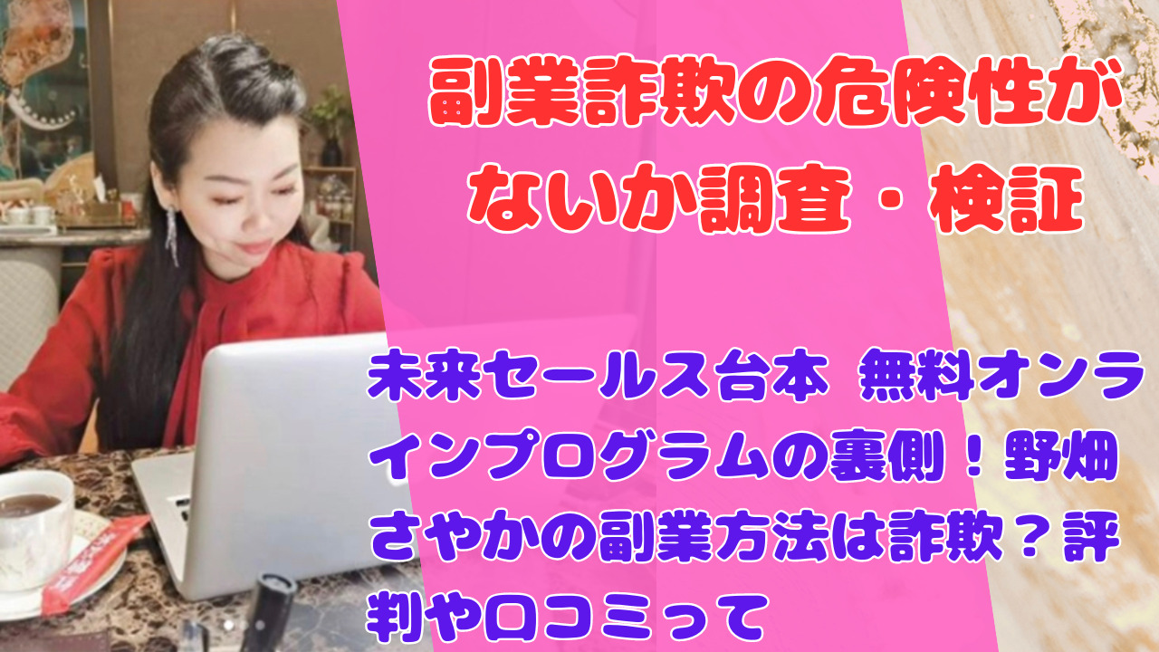 未来セールス台本 無料オンラインプログラムの裏側！野畑さやかの副業方法は詐欺？評判や口コミって